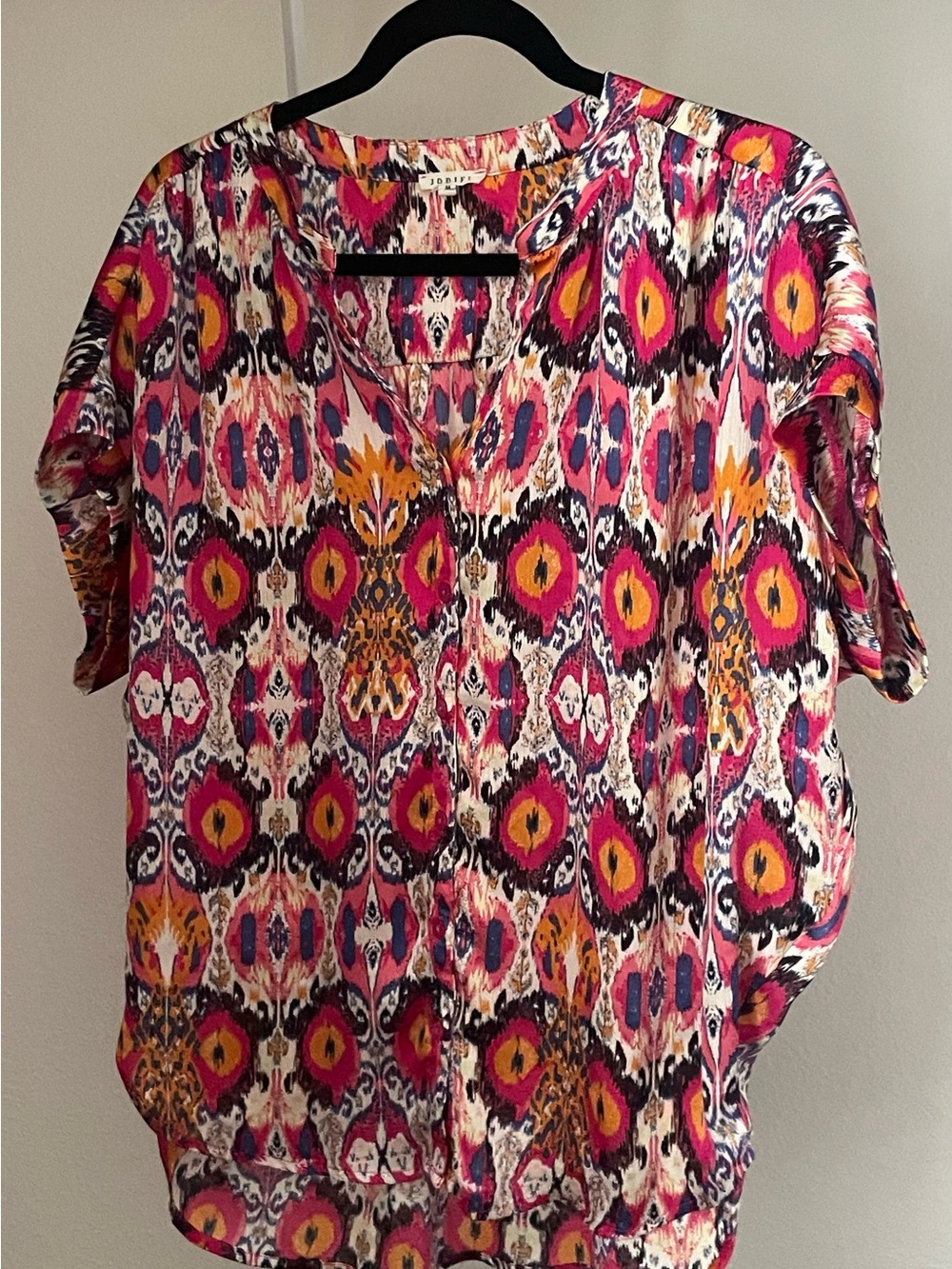 Women’s Pink Multi-Print V-Neck Short Sleeve Top